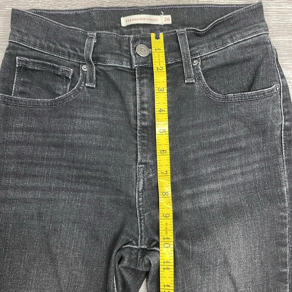 Levi’s 724 High Rise Straight Black Wash Denim Jeans Distressed Knees 26 - Picture 9 of 15